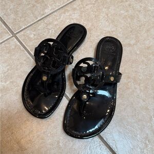 Black Logo Cutout Sandals